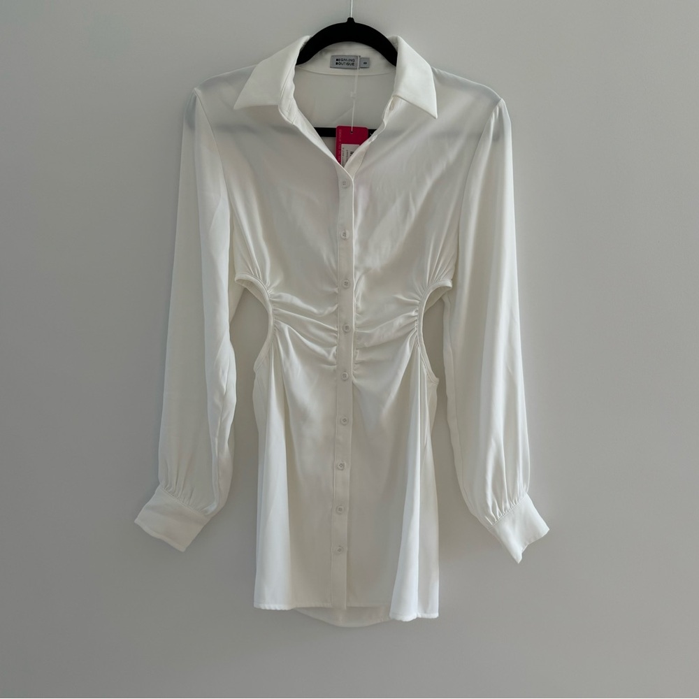 Beginning Boutique Button Down Shirt Dress in White